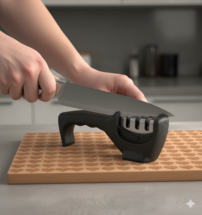 Premium 3-Stage Knife Sharpener – Safe, Non-Slip Base, Ergonomic Handle – For All Steel Knives, Scissors & Ceramic Blades – Kitchen Knife Sharpening Tool