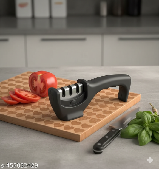 Premium 3-Stage Knife Sharpener – Safe, Non-Slip Base, Ergonomic Handle – For All Steel Knives, Scissors & Ceramic Blades – Kitchen Knife Sharpening Tool
