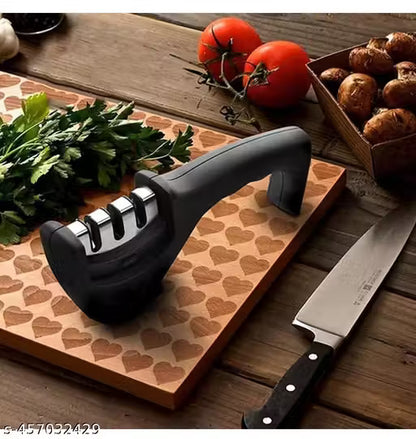 Premium 3-Stage Knife Sharpener – Safe, Non-Slip Base, Ergonomic Handle – For All Steel Knives, Scissors & Ceramic Blades – Kitchen Knife Sharpening Tool