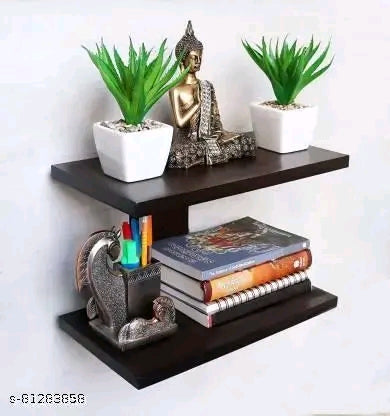 💫Elegant Wooden Wall Mount TV & Set-Top Box Stand – 2 Shelves, Brown 🌿🪵