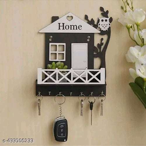 🏠✨ HOME Wooden Keychain Holder – Matte Black & White Premium Finish 🔑🖤