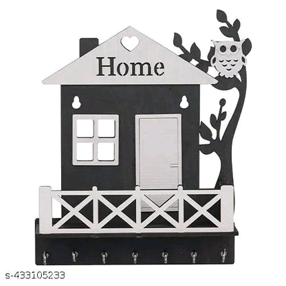 🏠✨ HOME Wooden Keychain Holder – Matte Black & White Premium Finish 🔑🖤