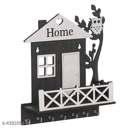 🏠✨ HOME Wooden Keychain Holder – Matte Black & White Premium Finish 🔑🖤