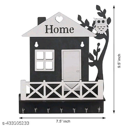 🏠✨ HOME Wooden Keychain Holder – Matte Black & White Premium Finish 🔑🖤