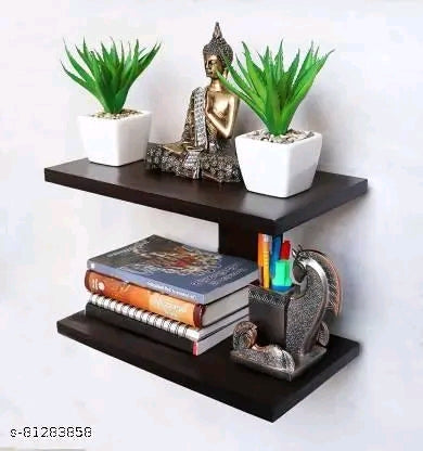 💫Elegant Wooden Wall Mount TV & Set-Top Box Stand – 2 Shelves, Brown 🌿🪵